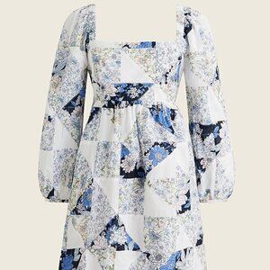 Squareneck cotton voile dress in patchwork floral - J Crew - XL - POCKETS